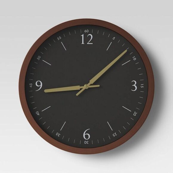 Project 62 - 20" Walnut Woodgrain Wall Clock Black - Project 62 Black - Picture 1 of 3